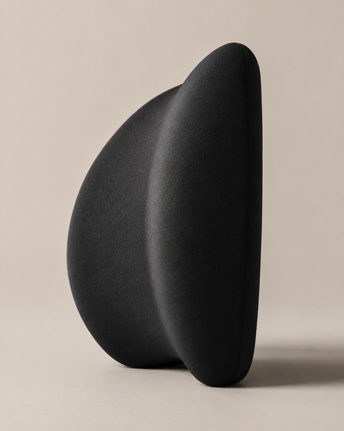 Coussin de soutien lombaire en mousse à mémoire de forme noir, vue de profil
