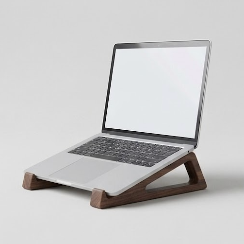 Support ordinateur portable en bois massif Deskio, avec un ordinteur dessus