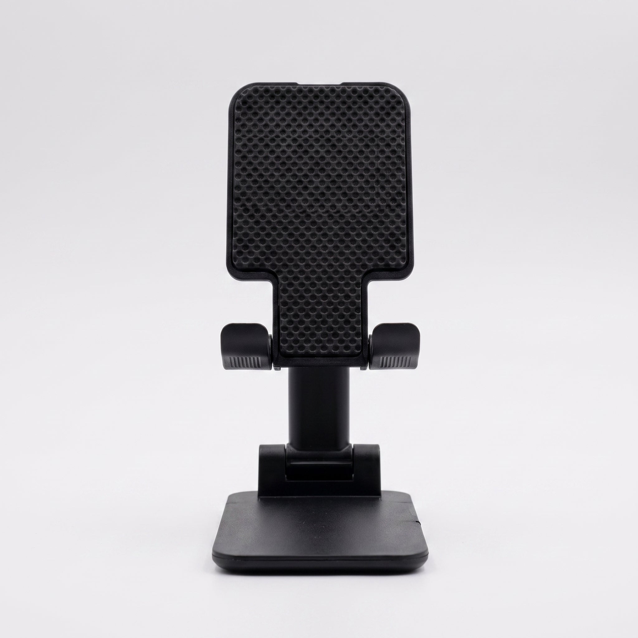 vue d'un support pout telephone noir de face