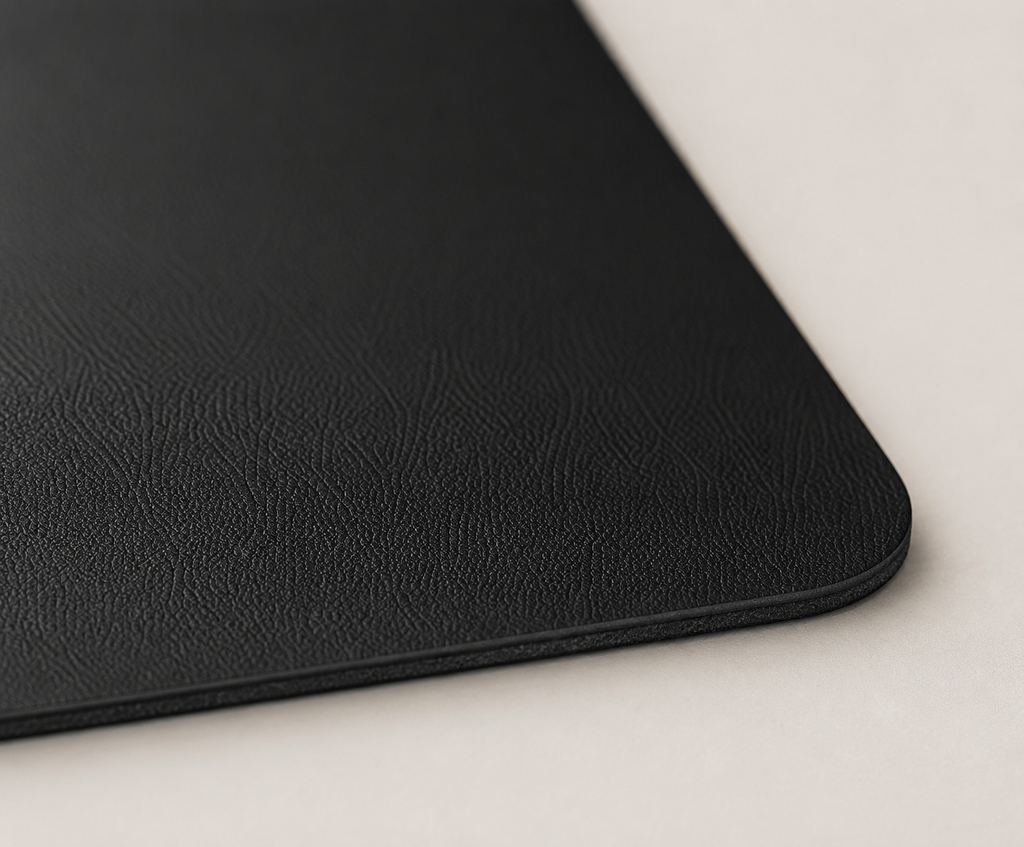 Tapis de bureau en cuir PU noir, vue rapprochée